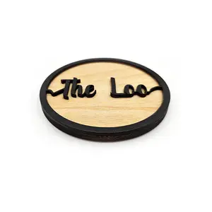 The Loo Door Sign Decorative Wooden Plaque Elegant Round Design