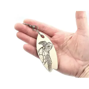 Novelty Surfing Turtle Themed Surfboard Shaped Wooden Keyring