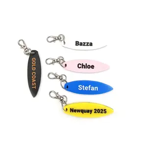 Surfboard Keyring Surfs Up Stripes Bag Tag Charm