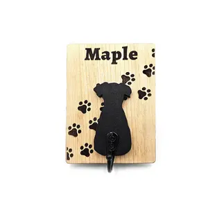 Custom Dog Lead Holder Wall Mounted Engraved With Dog Paws and Name Personalised Gift Ideas