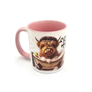 Highland Cow in a Bath Mug 11oz Pink and White