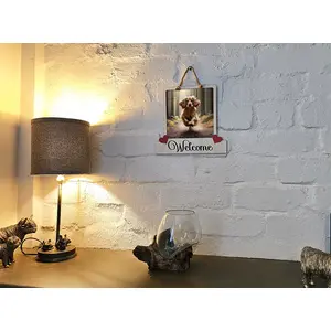 Red Cocker Spaniel Welcome Sign Modern Design With Colourful Picture