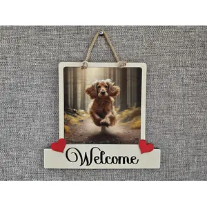 Red Cocker Spaniel Welcome Sign Modern Design With Colourful Picture