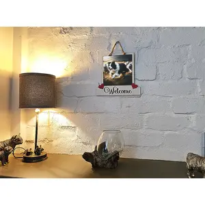 Border Collie Welcome Sign Modern Design With Colourful Picture