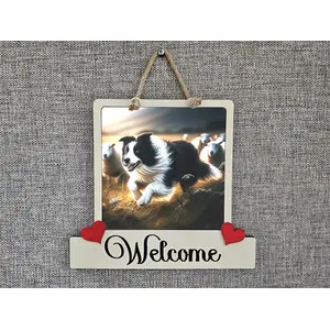Border Collie Welcome Sign Modern Design With Colourful Picture