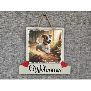 Jack Russell Welcome Sign Modern Design With Colourful Picture