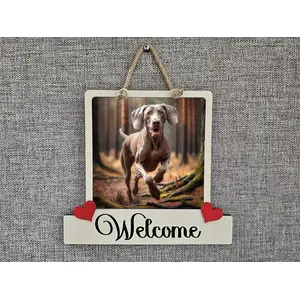 Weimaraner Welcome Sign Modern Design With Colourful Picture
