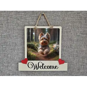 Yorkshire Terrier Welcome Sign Modern Design With Colourful Picture