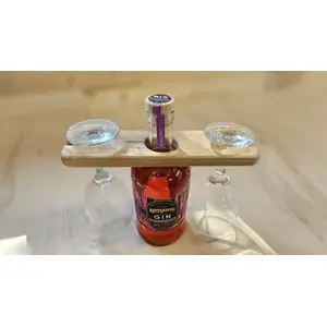 Handmade Solid Oak Bottle and Glasses Holder
