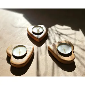 Handmade Solid Oak Heart Shaped Tealight Candle Holder Set of 3