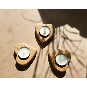 Handmade Solid Oak Heart Shaped Tealight Candle Holder Set of 3