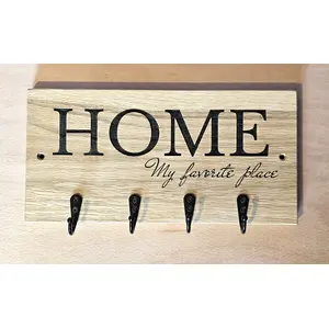 Oak Wall Mounted Key Holder with 4 Hooks - Reclaimed Wood