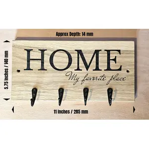 Oak Wall Mounted Key Holder with 4 Hooks - Reclaimed Wood