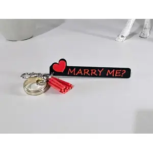 MARRY ME Keyring with Heart Motif and Red Tassle