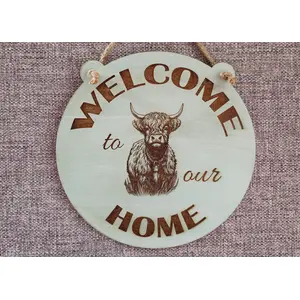 Welcome To Our Home Highland Cow Wall Mounted Plaque Decorative Guest Sign