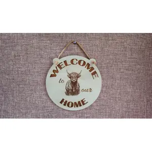Welcome To Our Home Highland Cow Wall Mounted Plaque Decorative Guest Sign