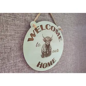 Welcome To Our Home Highland Cow Wall Mounted Plaque Decorative Guest Sign