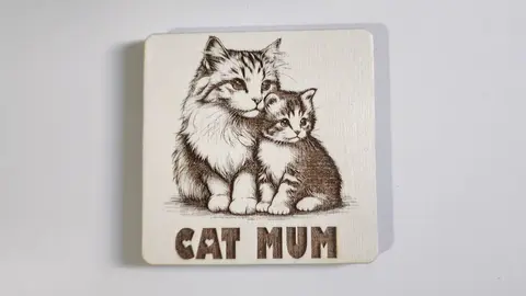 Cute Cat and Kitten Wooden Coaster with CAT MUM Quote