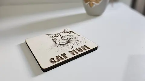 Beautiful Long Haired Cat Wooden Coaster with CAT MUM Quote