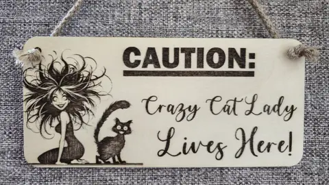 CAUTION Crazy Cat Lady Lives Here Decorative Wooden Sign | Plaque