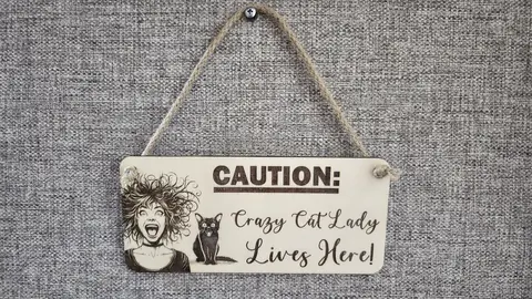 CAUTION: Crazy Cat Lady Lives Here Decorative Wooden Sign | Plaque