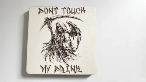 DONT Touch My Drink Wooden Coaster With Grim Reaper Theme | Personalise Option
