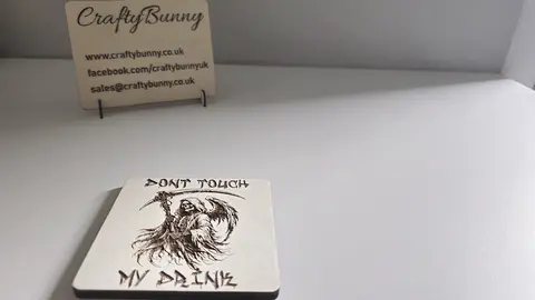 DONT Touch My Drink Wooden Coaster With Grim Reaper Theme | Personalise Option