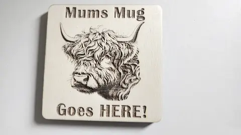 Highland Cow Themed Wooden Coaster | Mums Mug Goes Here