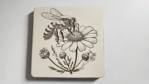 Bee On Flower | Decorative Wooden Coaster | Nature