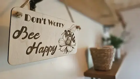 Dont Worry Bee Happy Inspirational Decorative Sign | Plaque