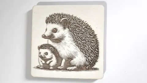 Hedgehog Mum and Baby Decorative Wooden Coaster | Personalise Options