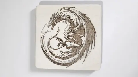 Set of 4 Dragon Wooden Coasters | Decorative High Detail Engravings