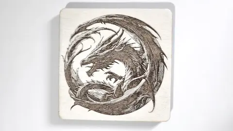 Set of 4 Dragon Wooden Coasters | Decorative High Detail Engravings