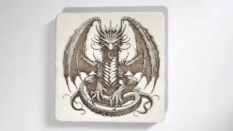 Set of 4 Dragon Wooden Coasters | Decorative High Detail Engravings