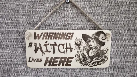 Warning A Witch Lives Here Decorative Sign | Plaque | Hanging | Desk Mount