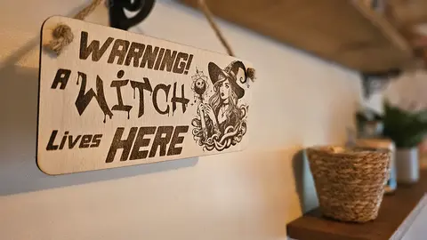 Warning A Witch Lives Here Decorative Sign | Plaque | Hanging | Desk Mount