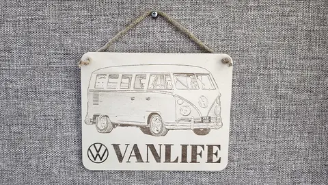 Vanlife Decorative Sign | Plaque with VW Logo and a Classic Camper Van Image