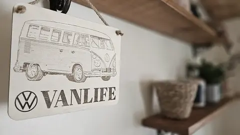 Vanlife Decorative Sign | Plaque with VW Logo and a Classic Camper Van Image