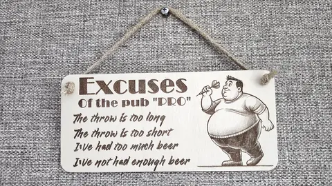 Excuses of a Dart Pro Pub Player Hanging Wall Plaque Funny Humorous Sign