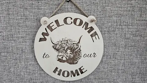 Welcome to our Home Highland Cow Plaque Sign Full Head Image