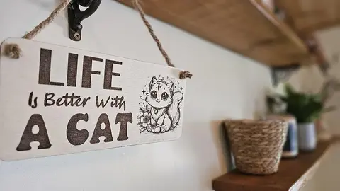 LIFE Is Better With A CAT | Cute Cat Decorative Sign | Wooden Plaque