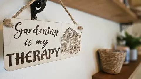 Gardening Decorative Sign | Plaque | Gardening is my Therapy With Potting Shed and Potting Table