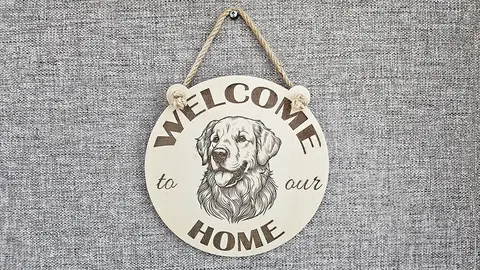 Welcome To Our Home Golden Retriever Hanging Wall Plaque / Sign