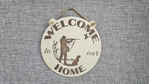 Welcome To Our Home Shooting Hunting Themed Hanging Wall Plaque / Sign