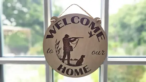 Welcome To Our Home Shooting Hunting Themed Hanging Wall Plaque / Sign