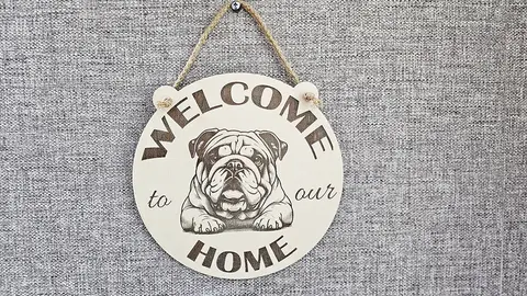 Welcome To Our Home English Bulldog Hanging Wall Door Porch Plaque / Sign