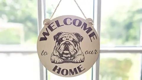 Welcome To Our Home English Bulldog Hanging Wall Door Porch Plaque / Sign