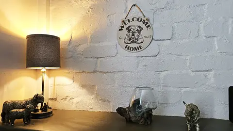 Welcome To Our Home English Bulldog Hanging Wall Door Porch Plaque / Sign