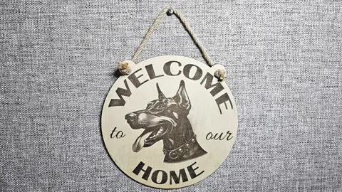 Welcome To Our Home Doberman Hanging Wall Door Porch Plaque / Sign