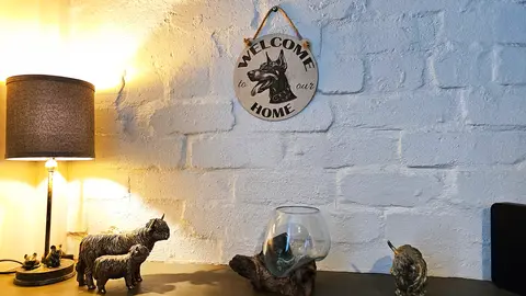 Welcome To Our Home Doberman Hanging Wall Door Porch Plaque / Sign